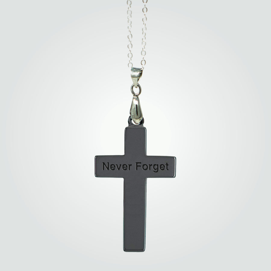 T2T Thin BLUE Line Cross Necklace – (Black Ceramic)